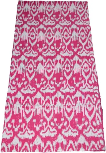 Miniatura 2 de Manta Kantha de algodón con estampado de Ikat a mano, tamaño individual, color rosa
