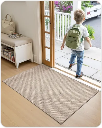 Miniatura 9 de Color&Geometry - Tapete para puerta delantera de 26 x 47 pulgadas, atrapador de suciedad con parte trasera de goma ultra antideslizante, perfil Caqui