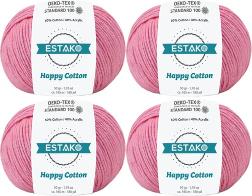Miniatura 14 de Estako Happy Cotton, 1,76 oz (50 g) / 180 yardas (165 m) de lana 60 % algodón y 40 % acrílico, suave, fina/deportiva (2) para crochet y tejer