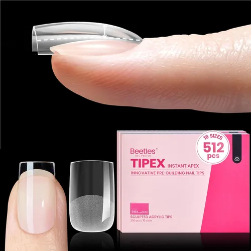 Miniatura 37 de Beetles Tipex - Uñas postizas con ápice instantáneo, 192 uñas, preconstruidas y pregrabadas, largas, cuadradas, fuertes y gruesas, uñas postizas a