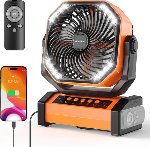 Miniatura 9 de AddAcc Ventilador de camping recargable de 20000mAh - Ventilador operado por batería con luz y control remoto, oscilación automática, temporizador