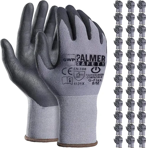 Miniatura 6 de ATERET Guantes de trabajo de seguridad, 12 pares de guantes de punto sin costuras con revestimiento de nitrilo de microespuma, guantes
