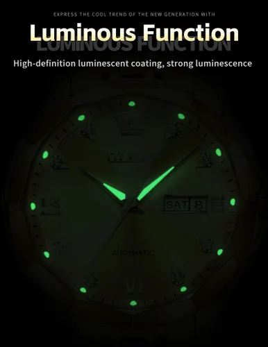 Miniatura 29 de OLEVS Reloj de pulsera automático con diseño de esqueleto para hombre, de lujo, con diamantes de lujo, de acero inoxidable, calendario, reloj