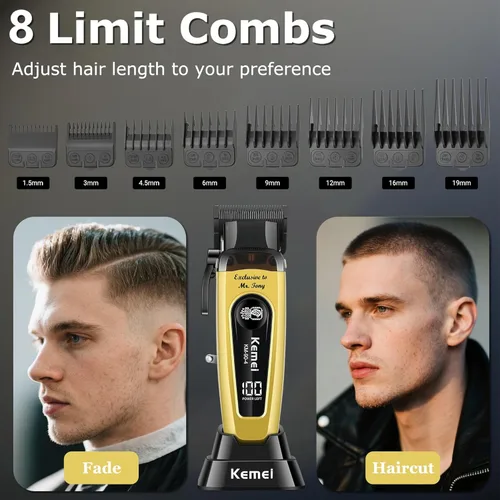 Miniatura 6 de KEMEI 90-4 - Cortadora de cabello profesional para hombres, cortapelos de 11500 RPM con pantalla LED, cortapelos inalámbricos con cuchilla DLC