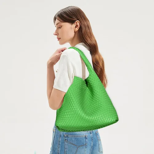 Miniatura 2 de Bolso de mano de mujer con asa superior de cuero vegano tejido a mano, bolso de hombro de moda, bolso bandolera con bolsa para todos los estilos