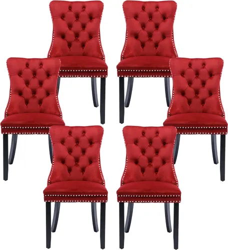 Miniatura 65 de Silla de comedor copetuda moderna de terciopelo para comedor, sillas de comedor tapizadas con remache de clavo, anillo trasero para cocina, comedor