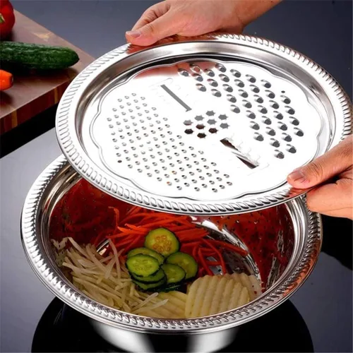 Miniatura 8 de Ralladores para cocina, cesta de drenaje de acero inoxidable de mano, cortador de verduras, 3 en 1, rallador de juliana multiusos para ensalada