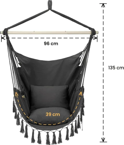 Miniatura 4 de Y- STOP Silla Hamaca Colgante Columpio de Cuerda, Máximo 500 Libras, 2 Cojines Incluidos, Silla Colgante Grande de Macramé con Bolsillo, Tejido
