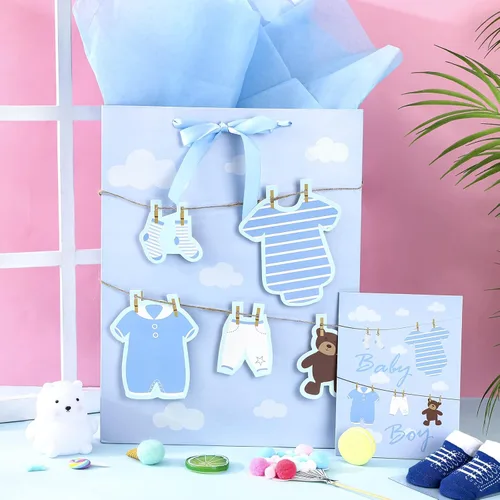 Miniatura 2 de Loveinside Bolsa de regalo para bebé niño con papel de seda y tarjeta de felicitación para baby shower, nuevos padres y más, 16.5 x 12.6 x 5.7