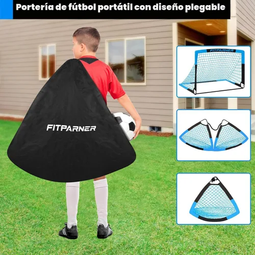 Miniatura 8 de Juego de 2 redes de fútbol portátiles con pelota, conos, kit completo de equipo de entrenamiento para niños pequeños, jóvenes, niños de 3 a 14 años