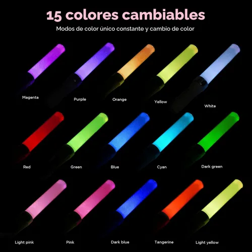 Miniatura 6 de Varillas incandescentes LED reutilizables (paquete de 2) con 15 modos multicolor, manual y automático, equipados con barras LED alimentadas por