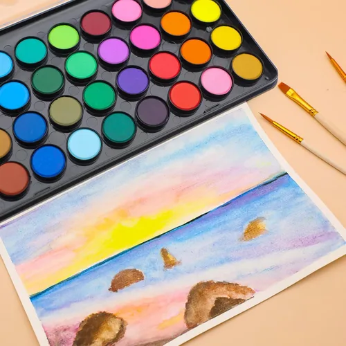 Miniatura 5 de Artecho Juego de pintura de acuarela de 36 colores con 3 pinceles, lavable, diseño de viaje, perfecto para hacer tarjetas, ilustraciones, pintura