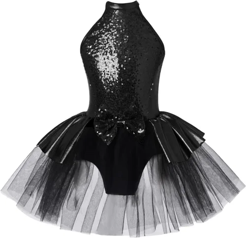 Miniatura 84 de CHICTRY Vestido tutú de ballet con lentejuelas brillantes para niñas y niñas, moderno disfraz de baile latino de jazz