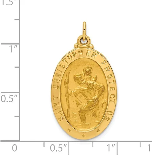 Miniatura 3 de Colgante de oro amarillo de 14 quilates macizo y mediano ovalado patrón católico San Cristóbal acabado mate cepillado