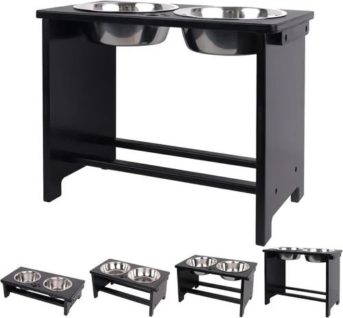Miniatura 15 de HTB Cuencos Elevados para Perros, Soporte de Cuenco Elevado para Perros con 2 Cuencos de Acero Inoxidable, Cuencos Elevados para Perros