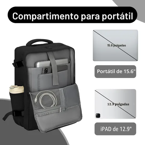 Miniatura 3 de Mochila de cabina para mujeres y hombres – Aprobada por aerolíneas, tamaño para debajo del asiento, compartimento para portátil de 15.6", apertura