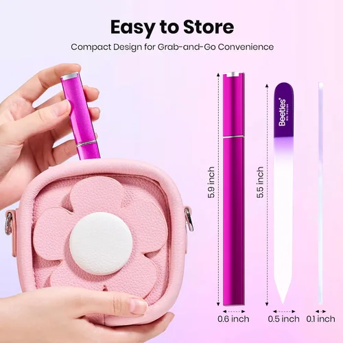 Miniatura 7 de Beetles - Lima de Uñas de Vidrio para Uñas Naturales Paquete de 3 – Limas de Uñas de Vidrio de Doble Cara con Estuche Grabado Cuidado Suave de Uñas