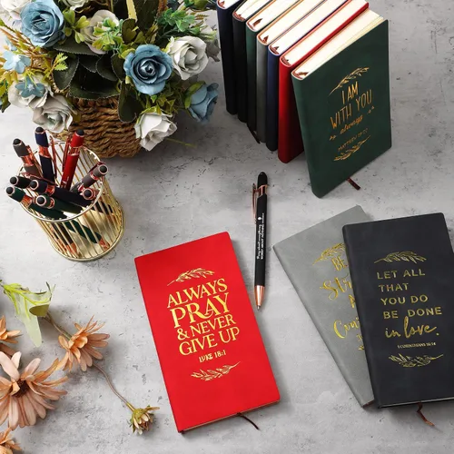 Miniatura 5 de Crtiin 20 cuadernos de notas religiosos a granel con bolígrafo motivacional, versículo bíblico inspirador, diario de oración de cuero, regalos