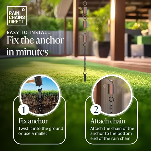 Miniatura 3 de Rain Chains Direct - Anclaje de tierra de cadena de lluvia/estaca - Aluminio - Recubierto de polvo negro - para cadenas de lluvia