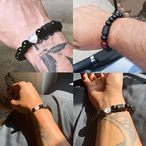 Miniatura 6 de LAKIYOYO Pulsera ajustable del zodiaco para hombres y mujeres, pulsera ajustable de piedra de ónix negro natural de 0.315 in y 0.394 in, signo