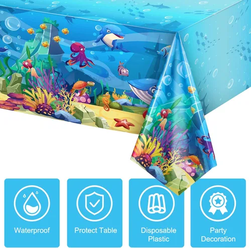 Miniatura 3 de Tiamon Paquete de 3 manteles para fiesta marina, animales del océano, mantel de mesa de criaturas submarinas y vida marina para niños, decoración