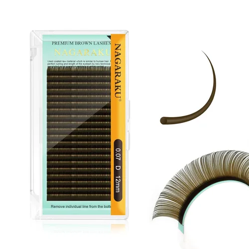 Miniatura 37 de NAGARAKU Extensiones de pestañas de color marrón oscuro 0.003 in, rizo B, 0.276-0.591 in, bandeja mixta, pestañas individuales, volumen de visón