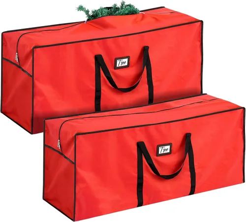 Paterr Paquete de 2 bolsas grandes de almacenamiento para árbol de Navidad de 7.5 pies, 600D Oxford resistente al agua, contenedor de árbol de Rojo