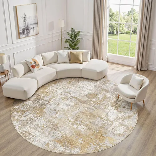 Miniatura 39 de Tortania Alfombra redonda lavable de 5 pies para sala de estar: Alfombra moderna abstracta neutra grande suave y delgada – Alfombra antideslizante