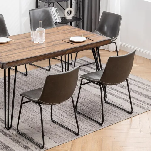Miniatura 4 de Roundhill Furniture Aryven - Juego de comedor industrial de 7 piezas con mesa rústica de pino oscuro y 6 sillas de piel sintética, color gris