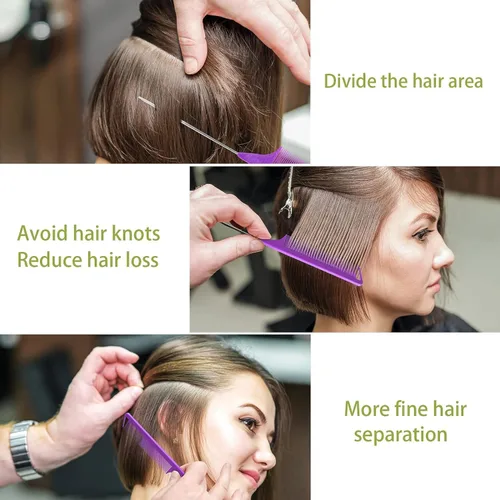 Miniatura 6 de Juego de pinzas para el pelo de cola de rata: 3 peines de cola de rata, peines de peinado para mujeres y 7 pinzas profesionales para seccionar