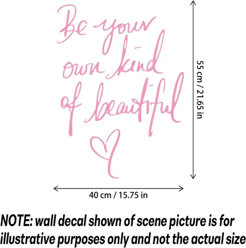 Miniatura 5 de Be Your Own Kind of Beautiful Calcomanías de pared de vinilo con refranes de arte rosa, calcomanías de pared para niñas, mujeres, dormitorio, sala