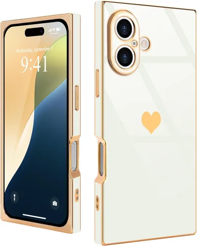 Miniatura 45 de Compatible con iPhone 12 Funda Rectangular Bonita Chapado Dorado Lujo Corazón de Amor Funda de Teléfono para Mujeres Niñas A Prueba de Golpes