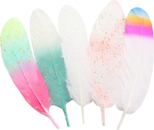 Miniatura 9 de 50 piezas de plumas de ganso naturales de 5 estilos, accesorios de ropa, paquete de estilos arcoíris, decoración de Pascua, Navidad, ropa