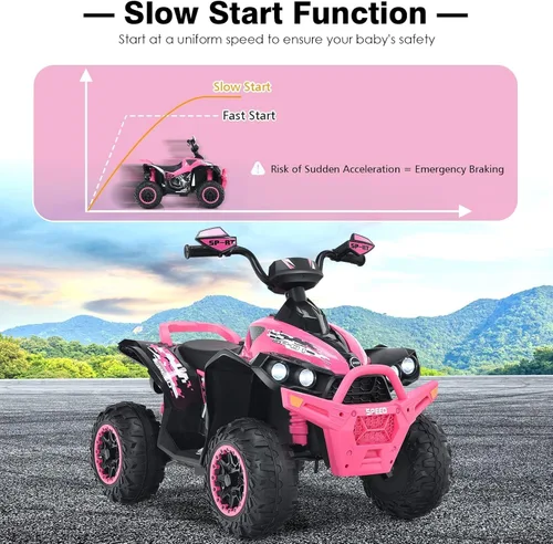 Miniatura 6 de INFANS vehículo de juguete para paseo, ATV eléctrico de 12V con 4 ruedas, vehículo con música, claxon, velocidades alta y baja, luces LED, juguete
