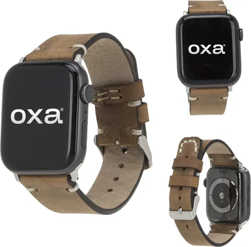Miniatura 8 de OXA Leather Stitch Detailed Compatible with Apple Watch Band Series 8 7 6 5 4 3 2 1 SE Ultra Polished Stainless-Steel Buckle and Adapters Men