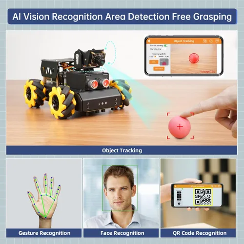 Miniatura 7 de Coche Robot TurboPi para RaspberryPi Gran Modelo AI Modelo de Visión y Voz de Interpretación de Escenas con Evitación de Obstáculos Kit Robótico