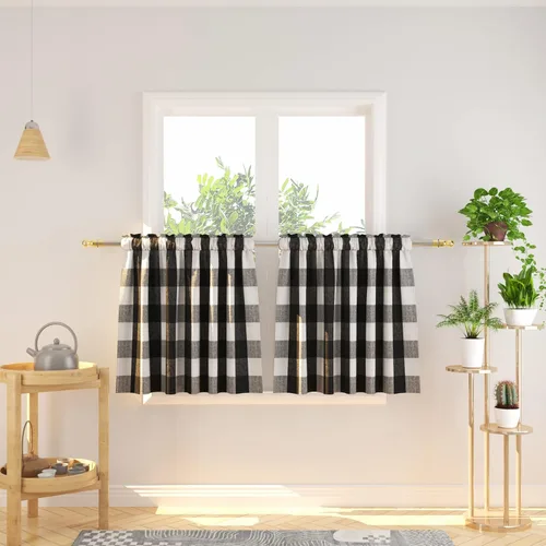 Miniatura 212 de Cenefas de cortina para ventana de 16 pulgadas de largo, 2 paneles de cuadros búfalo, cortinas pequeñas con bolsillo para barra, estilo clásico