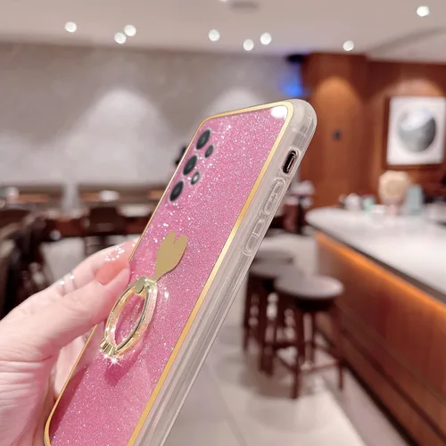 Miniatura 7 de Para Samsung Galaxy A52 5G Caso Lindas Niñas Mujeres Shell De Brillo De Lujo Con Anillo De Corazón Kickstand Cubierta Protectora A Prueba De Golpes