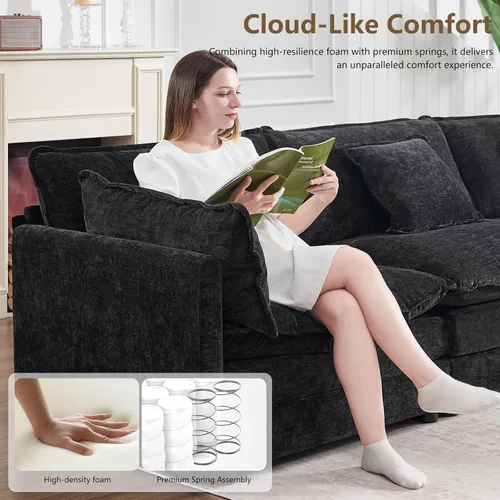 Miniatura 6 de Sofá seccional modular en forma de U, sofá esquinero de chenilla de gran tamaño, cómodo sofá nube con otomana chaise, sofás seccionales modernos