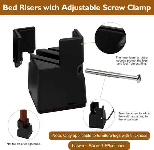 Miniatura 3 de Elevadores de cama de 2 pulgadas con abrazadera de tornillo ajustable, paquete de 4 elevadores de muebles resistentes, soporta hasta 5,000 libras