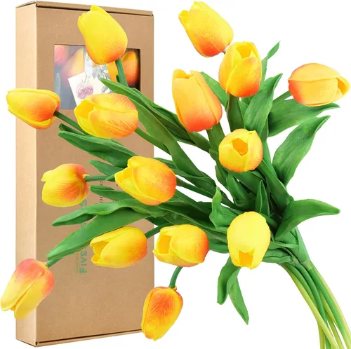 Miniatura 24 de FiveSeasonStuff - Flores artificiales de tulipanes, se sientes reales al tacto, ideales como ramo de boda, decoración del hogar, fiesta, arreglos