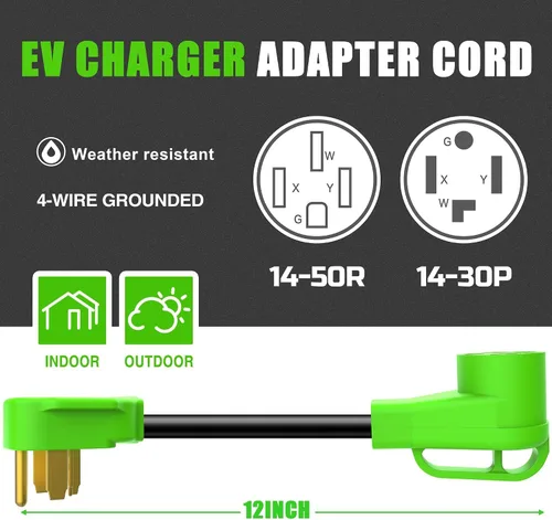 Miniatura 2 de Adaptador de cargador NEMA 14-30P a 14-50R EV - Adaptador de secadora a EV de 30A a 50A, 4 clavijas con mango de agarre ergonómico, 250V, 10 AWG
