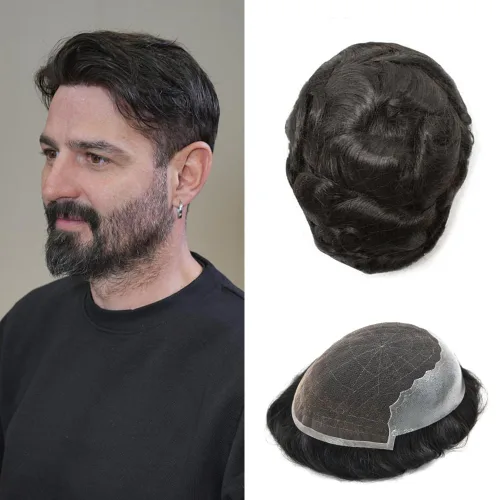 Toupee para hombres Cabello humano real suave encaje suizo para hombre Toupee Hair Piece Sistema de reemplazo para hombres Sistema de pelo Protesis