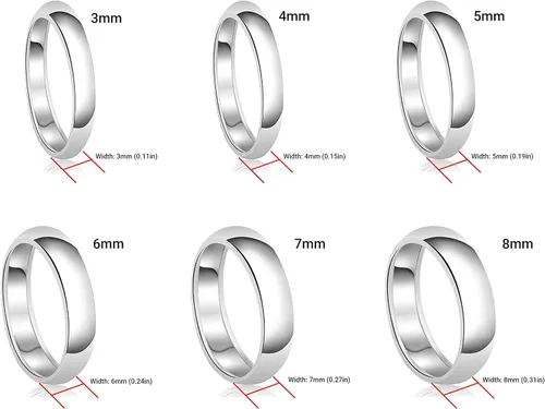 Miniatura 3 de Tioneer Sterling Silver Plain Dome Wedding Band for Men and Women, Made In USA - Custom Text Personalized Ring, 3mm to 8mm Width, Size 4-13