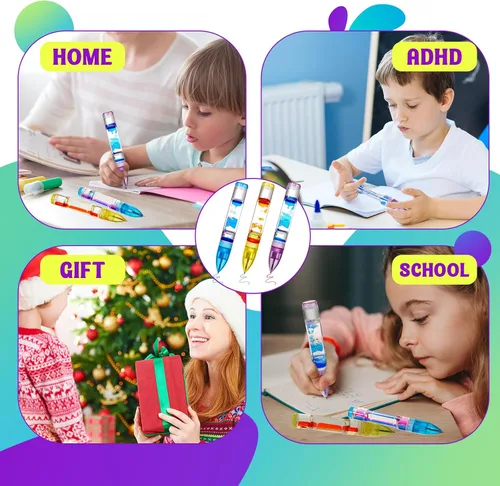 Miniatura 4 de Equsion 3 bolígrafos con burbujas de movimiento líquido, con temporizador colorido, para concentración, estrés, alivio de la ansiedad, juguetes