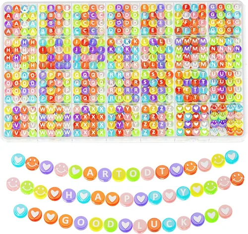 Miniatura 12 de ARTDOT Kit de 1400 cuentas de letras para hacer pulseras de amistad, 28 estilos surtidos de suministros de fabricación de joyas, juego de cuentas