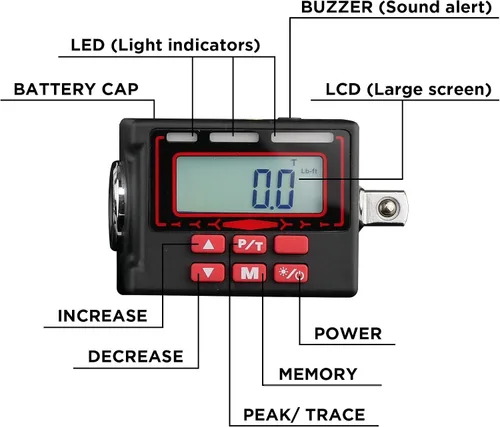 Miniatura 2 de Adaptador de par digital K552, 3/8 pulgadas 5 a 100 pies·libras, notificación de flash zumbador/LED, doble dirección