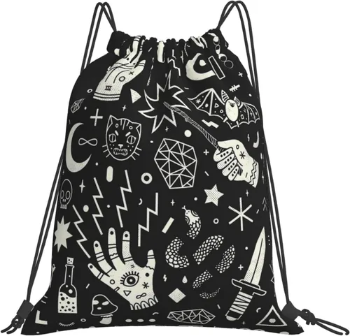 Woidxzxza Clásico colorido rock discos de vinilo mochila con cordón deportivo gimnasio Sackpack String Bag para yoga viaje compras, Gato Gótico
