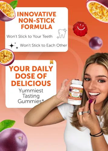 Miniatura 3 de Lunakai Gomitas de vitamina E de 400 UI fabricadas en Estados Unidos con vitamina C de 50 mg, para apoyo de los ojos, el sistema inmunológico
