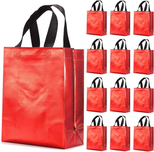Miniatura 10 de 12 unidades de bolsas de regalo reutilizables no tejidas con asas para recuerdos de fiesta de 8 pulgadas de ancho x 4 pulgadas de largo x 10 Mix